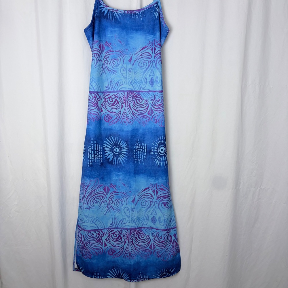 USA Tease Sportwear Blue Purple Tribal Sun Print Maxi Dress Women's L 14/16